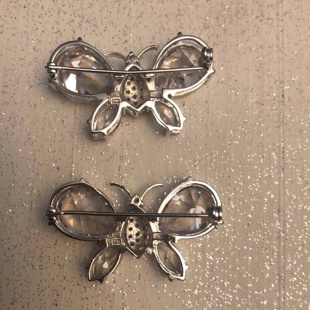 Sterling Silver Clear Crystal butterfly pins - Picture 2 of 3